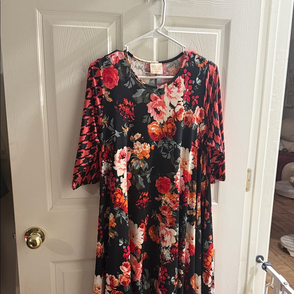 Floral Black & Red Swing Dress - Women's